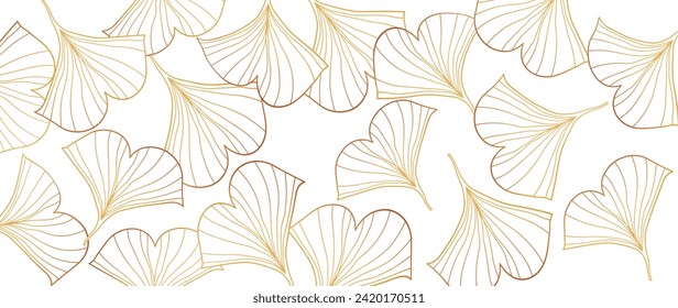 Gold ginkgo leaf vector background. Luxury floral art deco vector background. Golden natural botanical pattern. Vector illustration for wall decor, print, fabric.