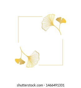 Gold ginkgo leaves frame illustration