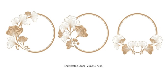 gold ginkgo plant circle frame background for invitation or document