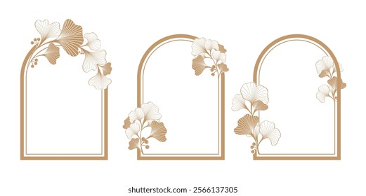 gold ginkgo plant frame background for invitation or document