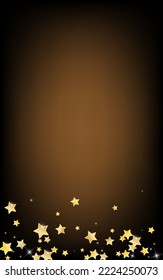 Gold Glamour Stars Vector Brown Background. Cosmos Space Banner. Confetti Background. Golden Digital Rain Template.