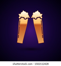 Gold Glass of beer icon isolated on dark blue background.  Vector Illustration