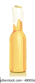 Gold glass Bottle of beer with vials, foam and a metal cover. Serie of images.
