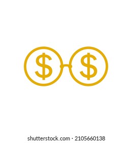 Gold Glasses With Dollar Symbol. Vector Sign Icon Illustration.