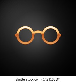 Gold Glasses icon isolated on black background. Eyeglass frame symbol. Vector Illustration