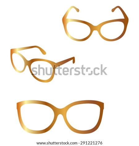 Gold glasses vector set. Retro, wayfarer, aviator frames