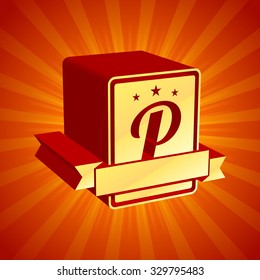 gold glassy original 3d vector single writing as stamp pattern on glossy bright radial radiance background texture conceptual scene red orange gold unusual sign rich employment yellow publishing capit