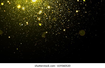 Goldener, glänzender abstrakter Hintergrund mit entfochtenen Partikeln. Vektor Premium schwarze Textur.