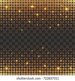 Gold, glitter abstract background. Cool pattern. Patina golden elements. . Halftone sparkles on dark background. Creative invitation for new year, wedding, birthday. Trendy modern vector illustration.