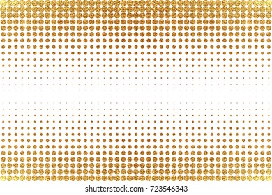 Gold, glitter abstract background. Cool pattern. Patina golden elements. Halftone sparkles on white background. Creative invitation for new year, wedding, birthday. Trendy modern vector illustration.