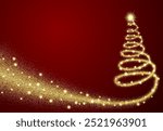 Gold glitter Abstract Christmas tree made of sparkles and lights. vector illustration greeting card. Happy new year and merry christmas