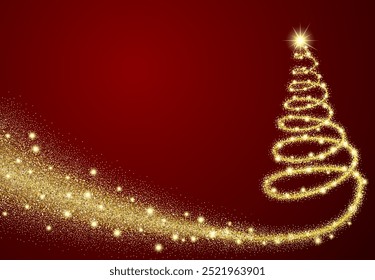 Gold glitter Abstract Christmas tree made of sparkles and lights. vector illustration greeting card. Happy new year and merry christmas