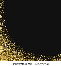 Gold glitter. Abstract left bottom corner on black background. Enchanting vector illustration.