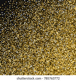 Gold glitter. Abstract random scatter on black background. Surprising vector illustration.