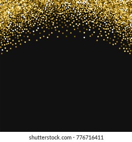 Gold glitter. Abstract top border on black background. Wonderful vector illustration.