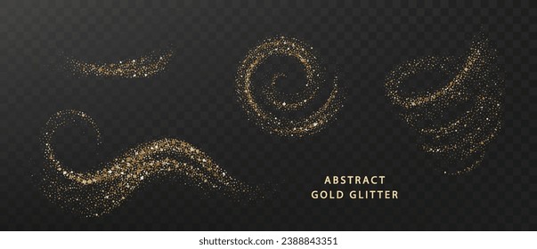 Gold glitter abstract wave isolated on dark. Star dust explosion. element for design invitation, wedding, Christmas card