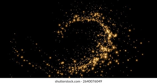 Gold glitter abstract wave isolated on dark. Star dust explosion. element for design invitation, wedding, Christmas card