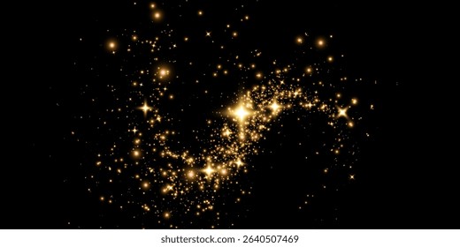Gold glitter abstract wave isolated on dark. Star dust explosion. element for design invitation, wedding, Christmas card