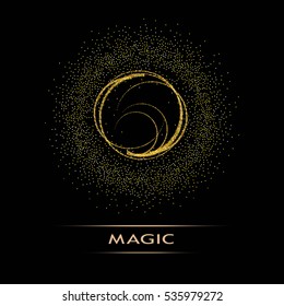Gold glitter abstract waves.Gold sparkles on a black background.Design element