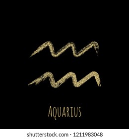 Gold glitter Aquarius zodiac sign, hand painted horoscope symbol vector. Astrological icon isolated. Aquarius astrology zodiac symbol gold clip