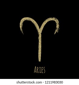 Gold glitter Aries zodiac symbol vector, hand painted horoscope sign. Astrological icon isolated. Aries astrology zodiac sign gold clip art.