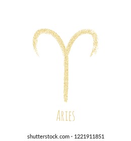 Gold glitter Aries zodiac symbol vector, hand painted horoscope sign. Astrological icon isolated. Aries astrology zodiac sign gold clip art.