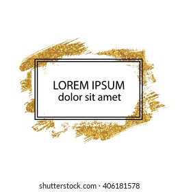 Gold glitter background for business card, flyer, poster, sign, banner, web, header. Creative abstract frame for text, type, quote, invitation. 