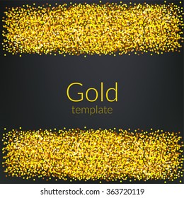 Gold glitter background for flyer, poster, banner. Black background.
