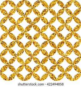 Gold glitter background. Geometric seamless pattern. Happy new year vintage backdrop. For banners, greeting card decor.  Poster, banner, web header and marketing. Sale, shopping and advertising pack. 