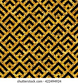 Gold glitter background. Geometric seamless pattern. Happy new year vintage backdrop. For banners, greeting card decor.  Poster, banner, web header and marketing. Sale, shopping and advertising pack. 