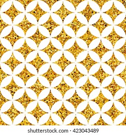 Gold glitter background. Geometric seamless pattern. Happy new year vintage backdrop. For banners, greeting card decor.  Poster, banner, web header and marketing. Sale, shopping and advertising pack. 