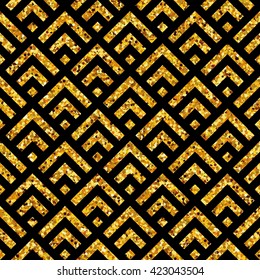 Gold glitter background. Geometric seamless pattern. Happy new year vintage backdrop. For banners, greeting card decor.  Poster, banner, web header and marketing. Sale, shopping and advertising pack. 