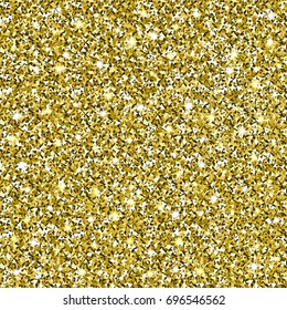 Gold Glitter Background. Golden texture with sparkles. Square seamless pattern saved in swatches. Glittering vector. Luxury shining decoration for greeting, holiday design elements. Digitally created.