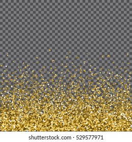 Gold glitter background. Gold sparkles on chechered background. Creative invitation for party, holiday, wedding, birthday. Vector illustration.