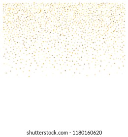 gold glitter background, sparkling abstract golden metal christmas confetti falling. light magic shining Flying glitter dots particles, sparkle vector border backdrop. shimmer shiny halftone