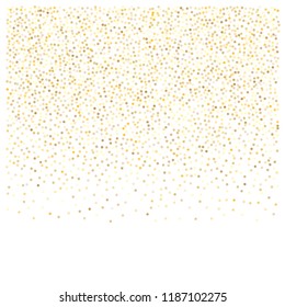 gold glitter background, sparkling abstract golden metal christmas confetti falling. light magic shining Flying glitter dots particles, sparkle vector border backdrop. shimmer shiny halftone