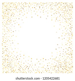 gold glitter background, sparkling abstract golden metal christmas confetti falling. light magic shining Flying glitter dots particles, sparkle vector border backdrop. shimmer shiny halftone