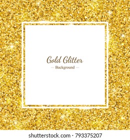 Gold Glitter Background, Square Frame. Vector