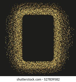 Gold glitter background for text, type, quote, banner. Gold sparkle  rectangular  frame on black. Vector illustration. 