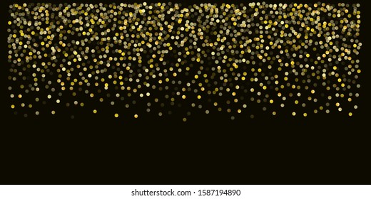 Gold glitter background vector illustration. yellow and brown dust falling down, flying circle Golden confetti elements. Sparkle dots, round tinsel elements celebration backdrop graphic design