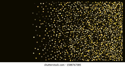 Gold glitter background vector illustration. yellow and brown dust falling down, flying circle Golden confetti elements. Sparkle dots, round tinsel elements celebration backdrop graphic design