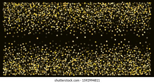 Gold glitter background vector illustration. yellow and brown dust falling down, flying circle Golden confetti elements. Sparkle dots, round tinsel elements celebration backdrop graphic design