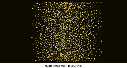 Gold glitter background vector illustration. yellow and brown dust falling down, flying circle Golden confetti elements. Sparkle dots, round tinsel elements celebration backdrop graphic design