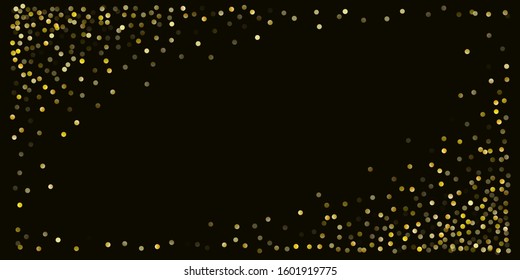 Gold glitter background vector illustration. yellow and brown dust falling down, flying circle Golden confetti elements. Sparkle dots, round tinsel elements celebration backdrop graphic design