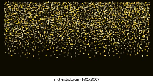 Gold glitter background vector illustration. yellow and brown dust falling down, flying circle Golden confetti elements. Sparkle dots, round tinsel elements celebration backdrop graphic design