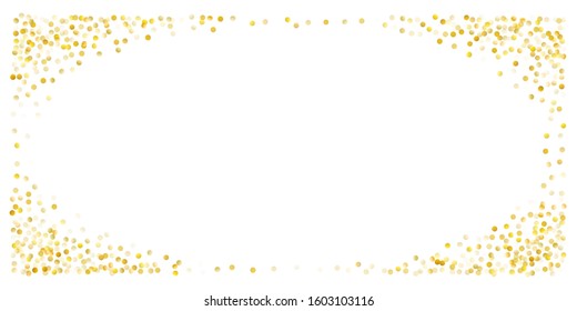 Gold glitter background vector illustration. yellow and brown dust falling down, flying circle Golden confetti elements. Sparkle dots, round tinsel elements celebration backdrop graphic design