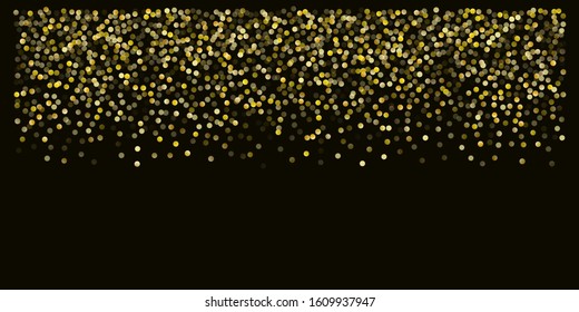 Gold glitter background vector illustration. yellow and brown dust falling down, flying circle Golden confetti elements. Sparkle dots, round tinsel elements celebration backdrop graphic design