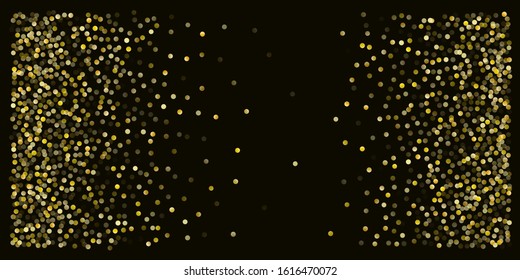 Gold glitter background vector illustration. yellow and brown dust falling down, flying circle Golden confetti elements. Sparkle dots, round tinsel elements celebration backdrop graphic design