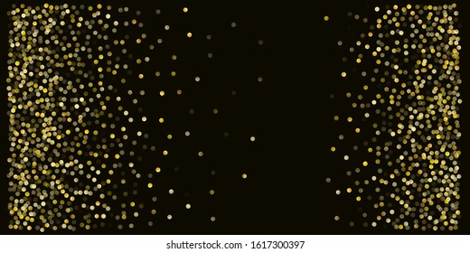 Gold glitter background vector illustration. yellow and brown dust falling down, flying circle Golden confetti elements. Sparkle dots, round tinsel elements celebration backdrop graphic design