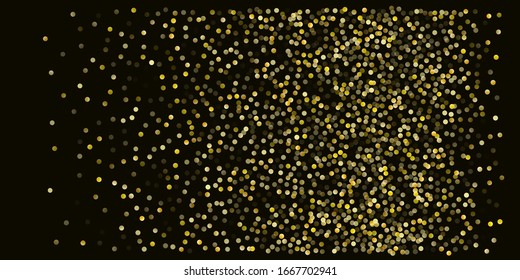 Gold glitter background vector illustration. yellow and brown dust falling down, flying circle Golden confetti elements. Sparkle dots, round tinsel elements celebration backdrop graphic design